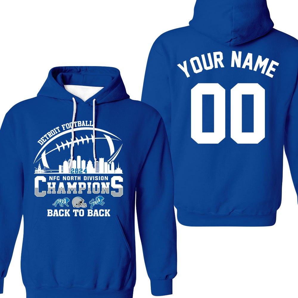 Detroit Football NFC North Division Champions Back To Back Double Sided Hoodie, 2024 NFC North Champs 2 Sided Custom Shirts