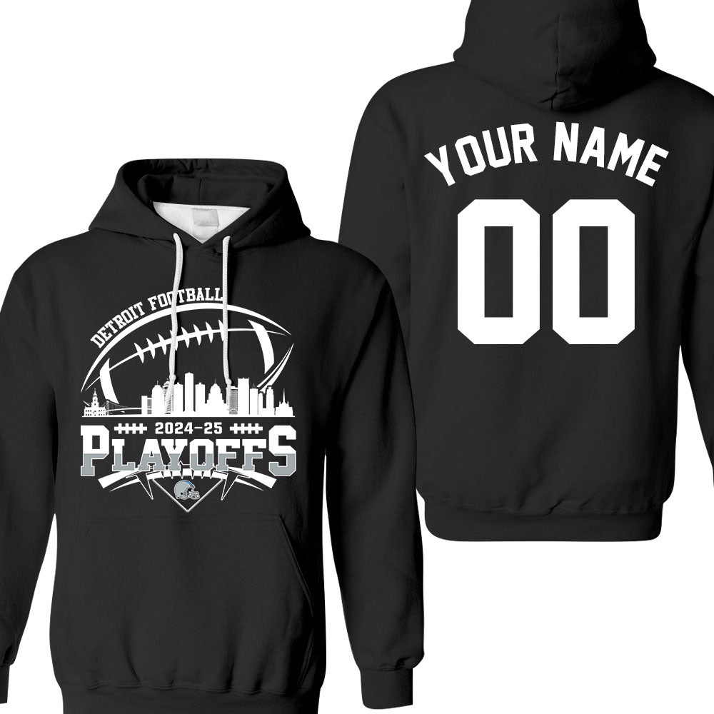 Detroit American Football 2024-25 Playoffs Skyline Double Sided V-neck Shirts, Playoffs Detroit Game Day Custom 2 Sided V-neck Shirts