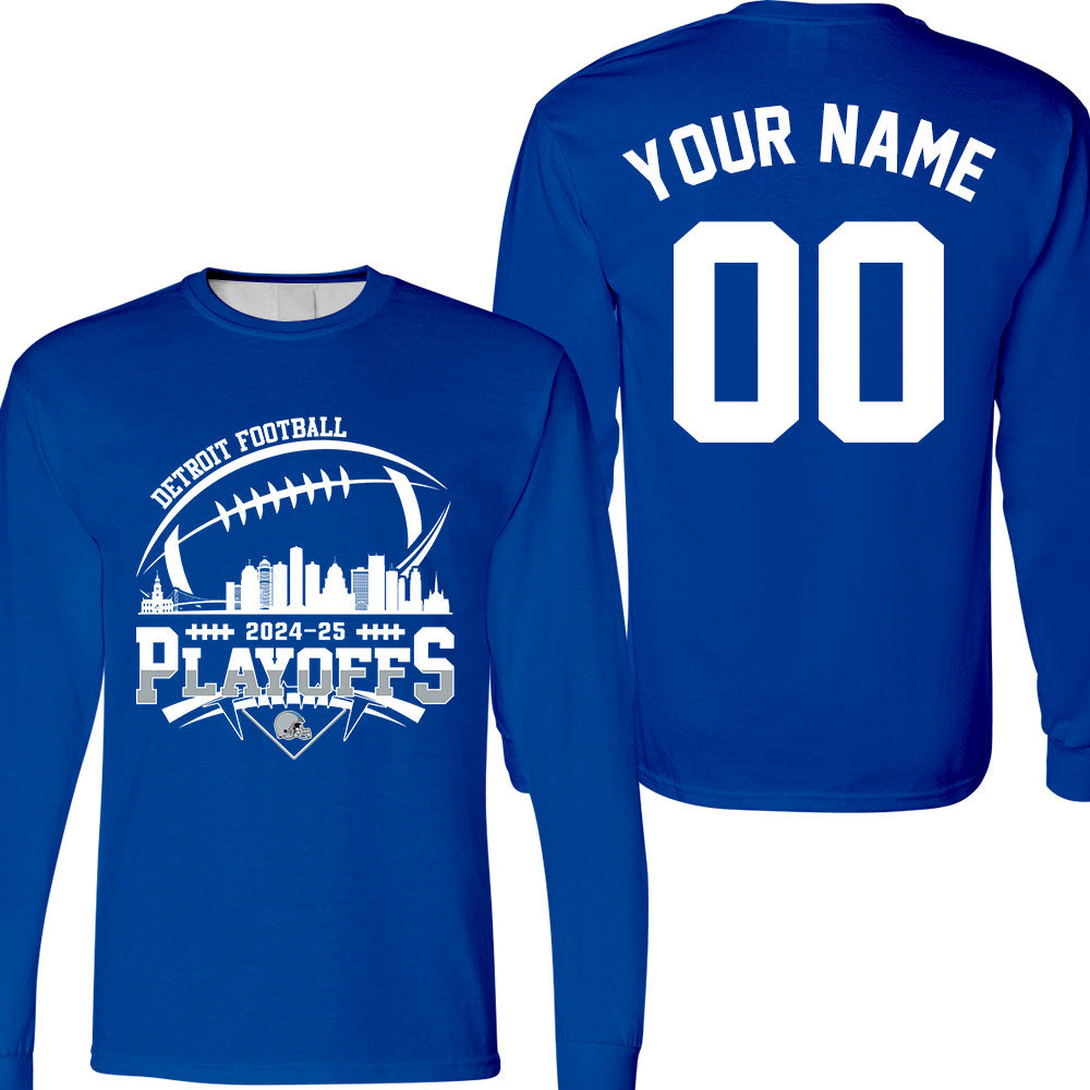 Detroit American Football 2024-25 Playoffs Skyline Double Sided V-neck Shirts, Playoffs Detroit Game Day Custom 2 Sided V-neck Shirts