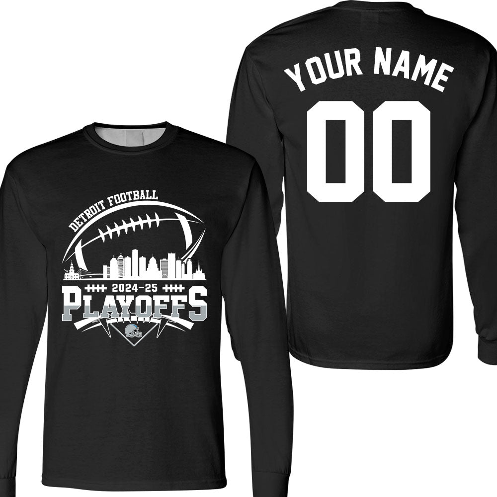 Detroit American Football 2024-25 Playoffs Skyline Double Sided V-neck Shirts, Playoffs Detroit Game Day Custom 2 Sided V-neck Shirts