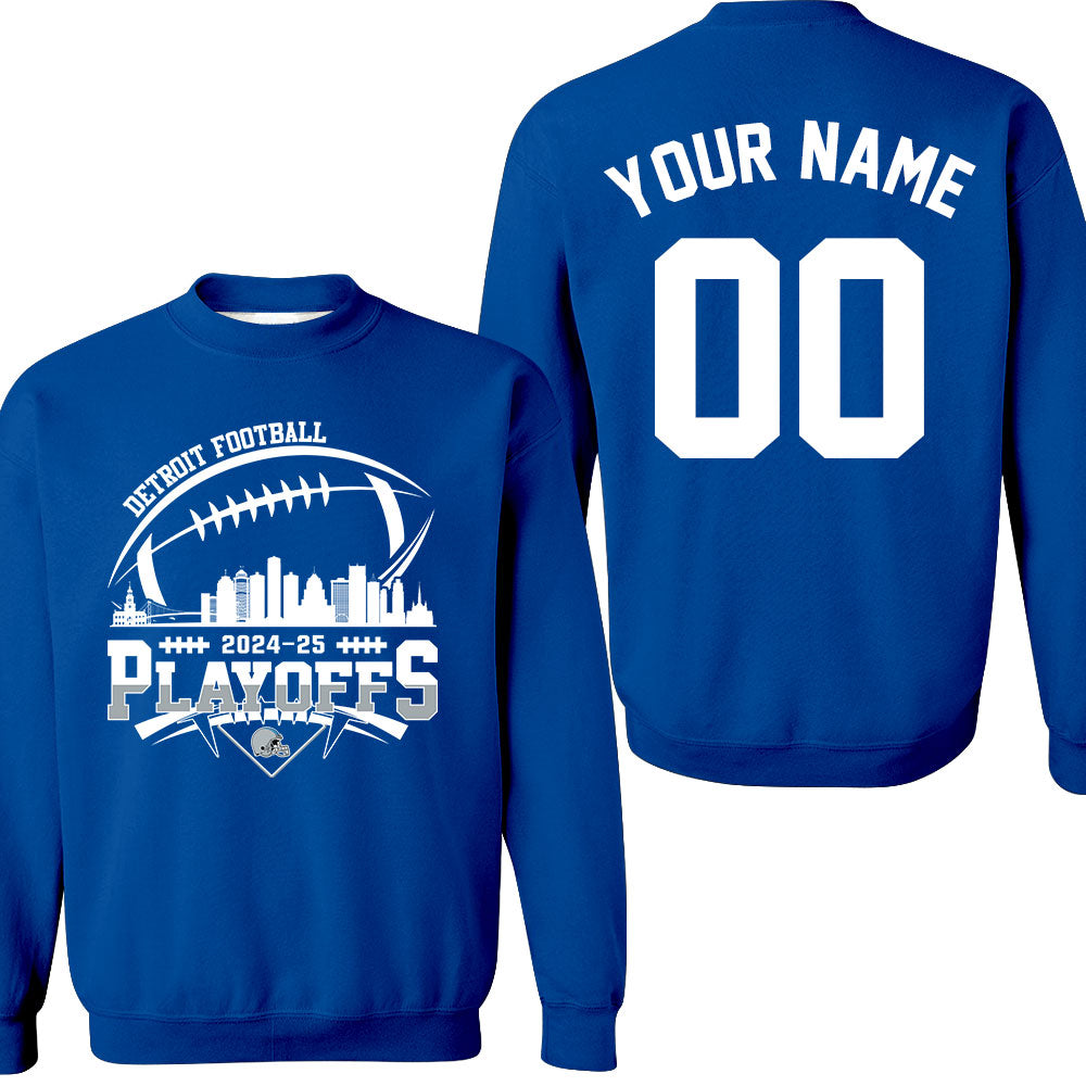 Detroit American Football 2024-25 Playoffs Skyline Double Sided V-neck Shirts, Playoffs Detroit Game Day Custom 2 Sided V-neck Shirts