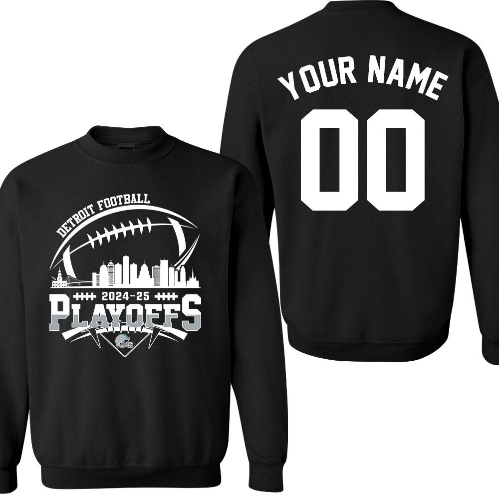 Detroit American Football 2024-25 Playoffs Skyline Double Sided V-neck Shirts, Playoffs Detroit Game Day Custom 2 Sided V-neck Shirts