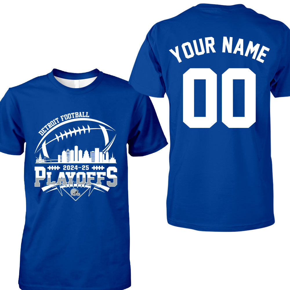 Detroit American Football 2024-25 Playoffs Skyline Double Sided V-neck Shirts, Playoffs Detroit Game Day Custom 2 Sided V-neck Shirts