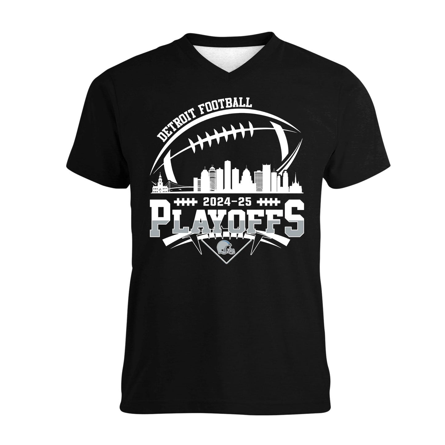 Detroit American Football 2024-25 Playoffs Skyline V-neck Shirt, Playoffs Detroit Game Day V-neck Shirts, V-neck For Detroit Football Fans