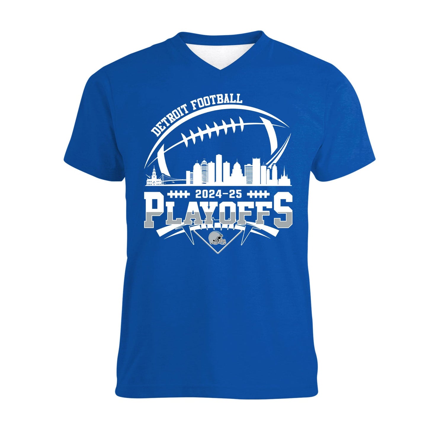 Detroit American Football 2024-25 Playoffs Skyline V-neck Shirt, Playoffs Detroit Game Day V-neck Shirts, V-neck For Detroit Football Fans