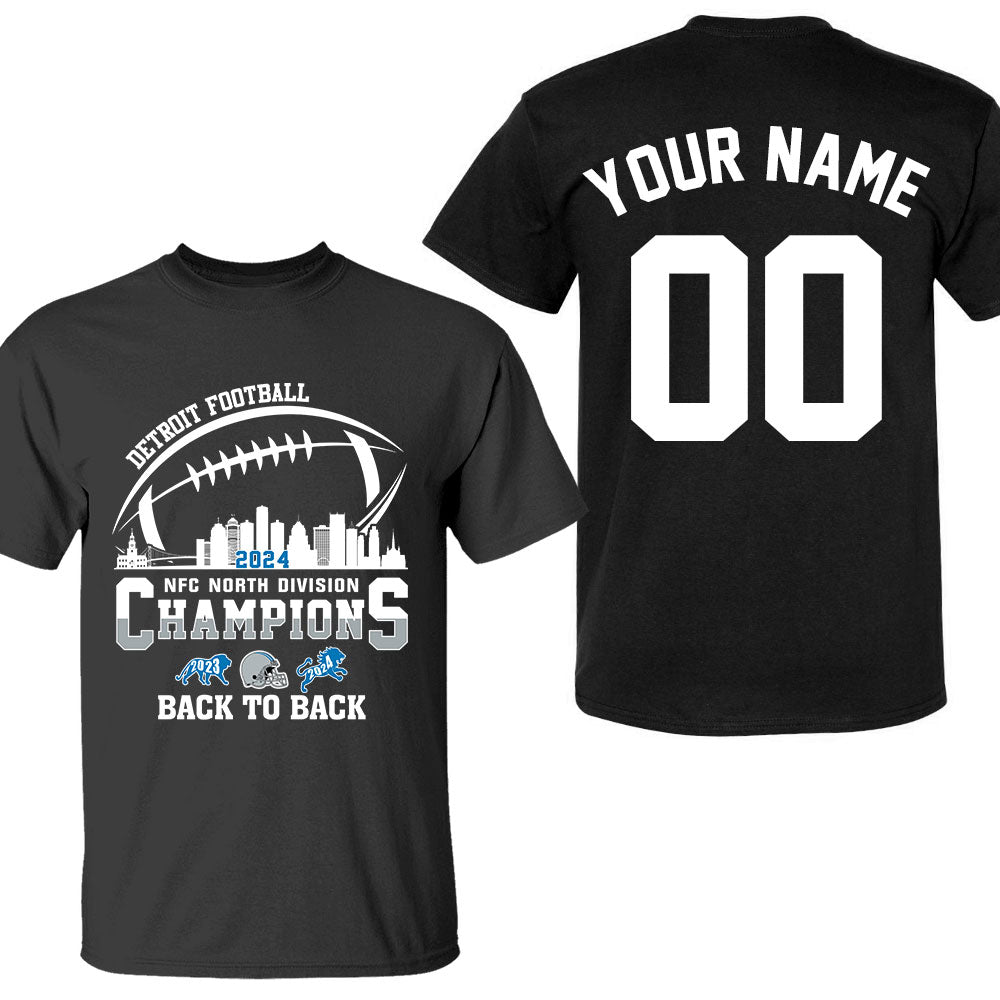 Personalized Detroit Football 2024 NFC North Division Champions Back To Back V-neck Shirt 2-Side, Detroit Football Champs Shirts