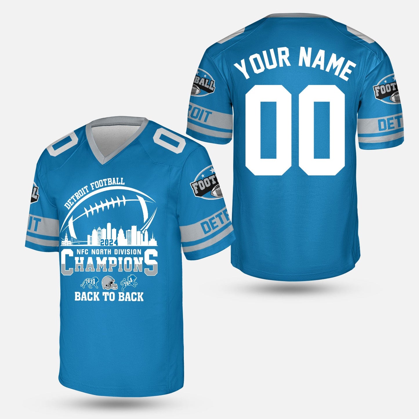 Customized Detroit Football 2024 NFC North Division Champions Back To Back Shirts, 2024 NFC North Champs Champions Custom Double Sided Shirts