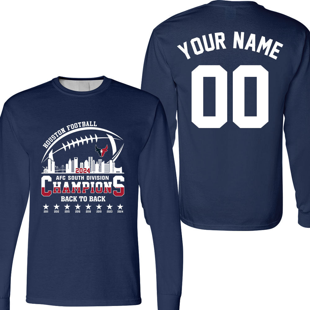 2024 Houston American Football AFC South Champions double sided Sweatshirt, Personalized Houston Football Division Champions 2 Sided Sweatshirt
