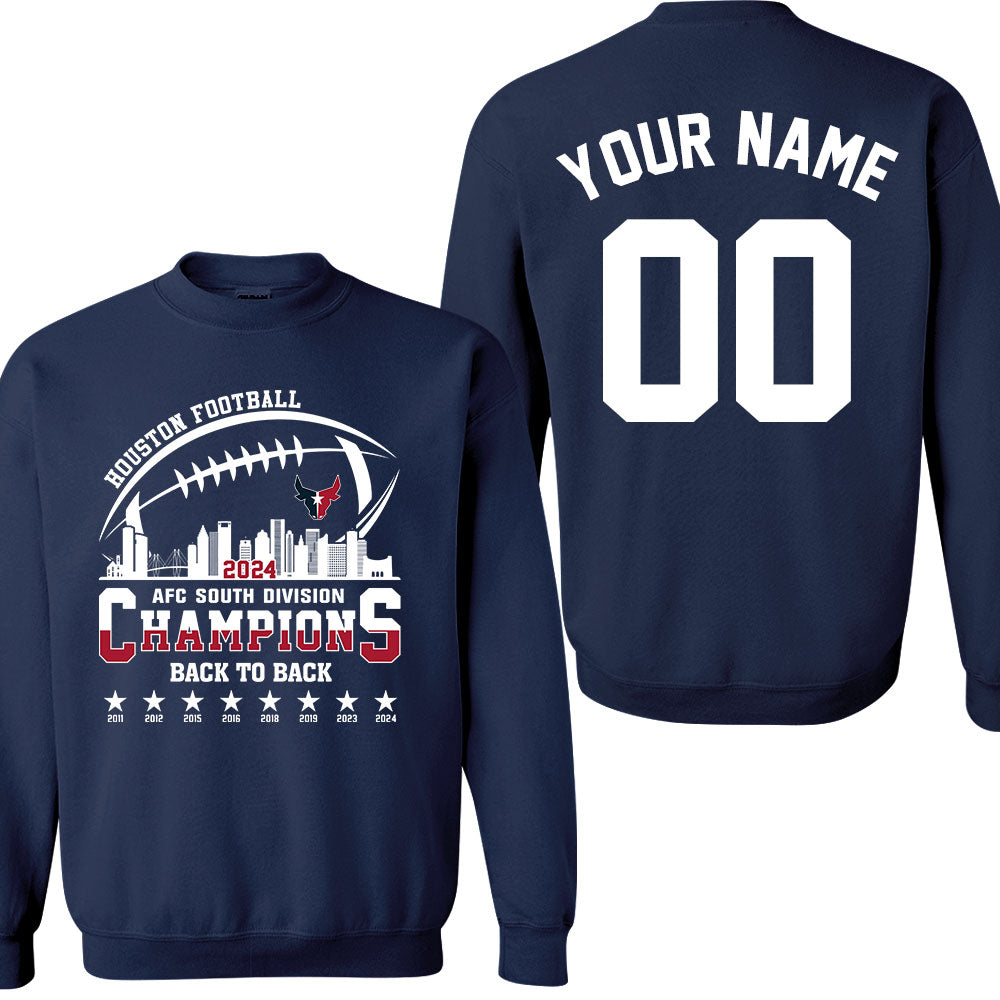 2024 Houston American Football AFC South Champions double sided Sweatshirt, Personalized Houston Football Division Champions 2 Sided Sweatshirt
