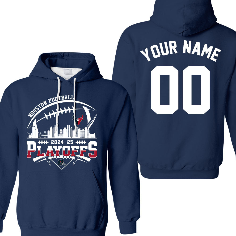 Houston American Football 2024-25 Playoffs Skyline Double Sided Hoodie, Houston Game Day Division Custom Playoffs 2 Sided Hoodie For Houston Football