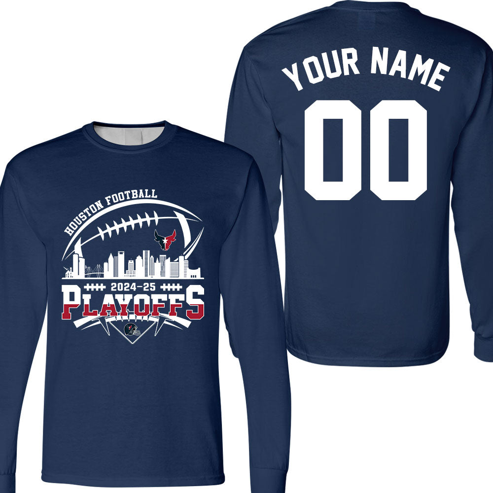 Houston American Football 2024-25 Playoffs Skyline Double Sided Hoodie, Houston Game Day Division Custom Playoffs 2 Sided Hoodie For Houston Football