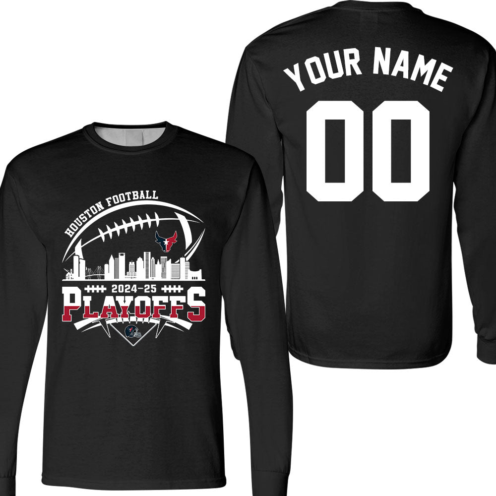 Houston American Football 2024-25 Playoffs Skyline Double Sided Hoodie, Houston Game Day Division Custom Playoffs 2 Sided Hoodie For Houston Football
