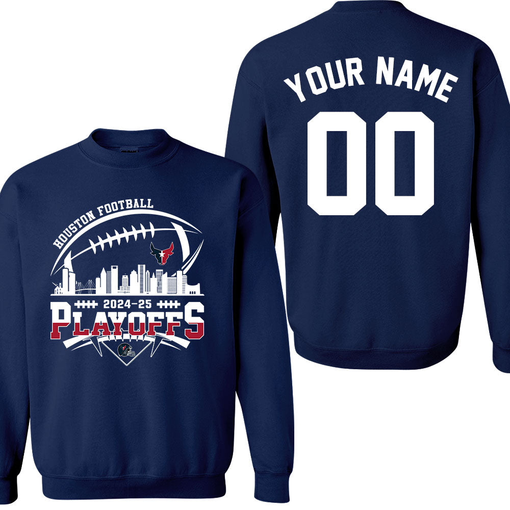 Houston American Football 2024-25 Playoffs Skyline Double Sided Hoodie, Houston Game Day Division Custom Playoffs 2 Sided Hoodie For Houston Football