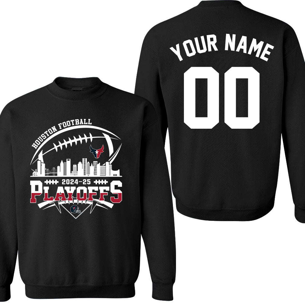 Houston American Football 2024-25 Playoffs Skyline Double Sided Hoodie, Houston Game Day Division Custom Playoffs 2 Sided Hoodie For Houston Football