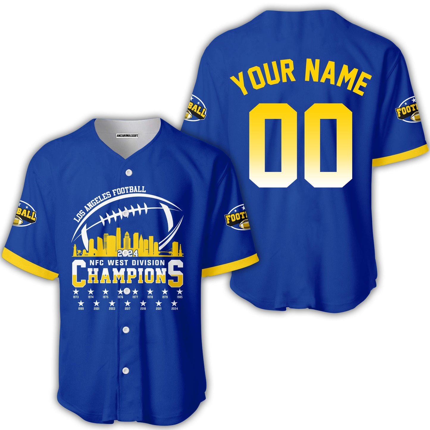 Custom Los Angeles Football 2024 NFC West Division Champions Skyline 2 Sided Long Sleeve, 2024 NFC West Champs Custom Double Sided Long Sleeve Shirts