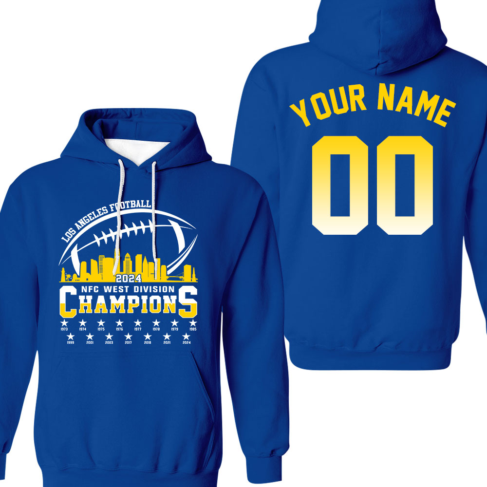 Los Angeles Football 2024 NFC West Division Champions Skyline 2 Sided V-neck Shirts, 2024 NFC West Champs Custom Double Sided V-neck Shirts