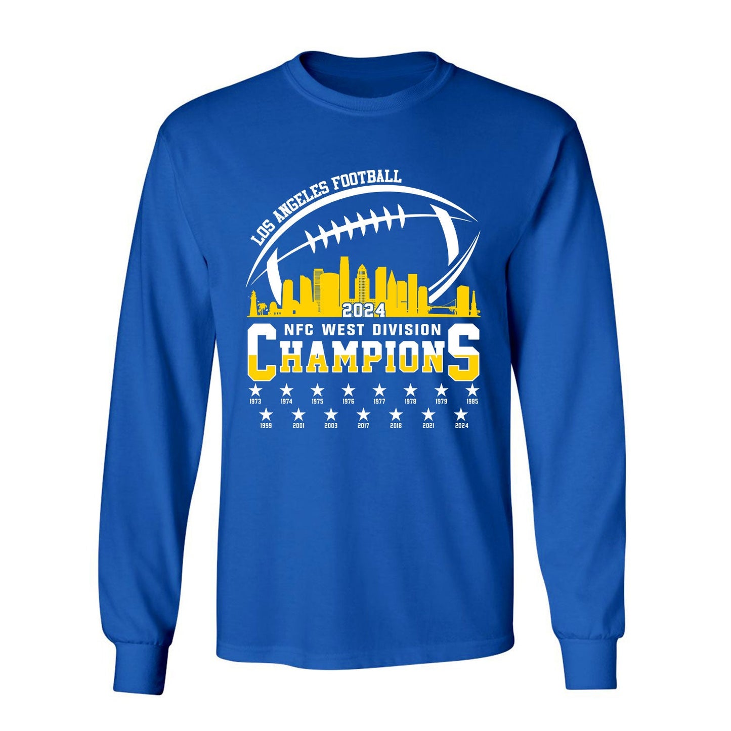 Los Angeles Football 2024 NFC West Division Champions Skyline V-neck Shirt, 2024 NFC West Champs Long Sleeve Shirts For V-neck Football Fans