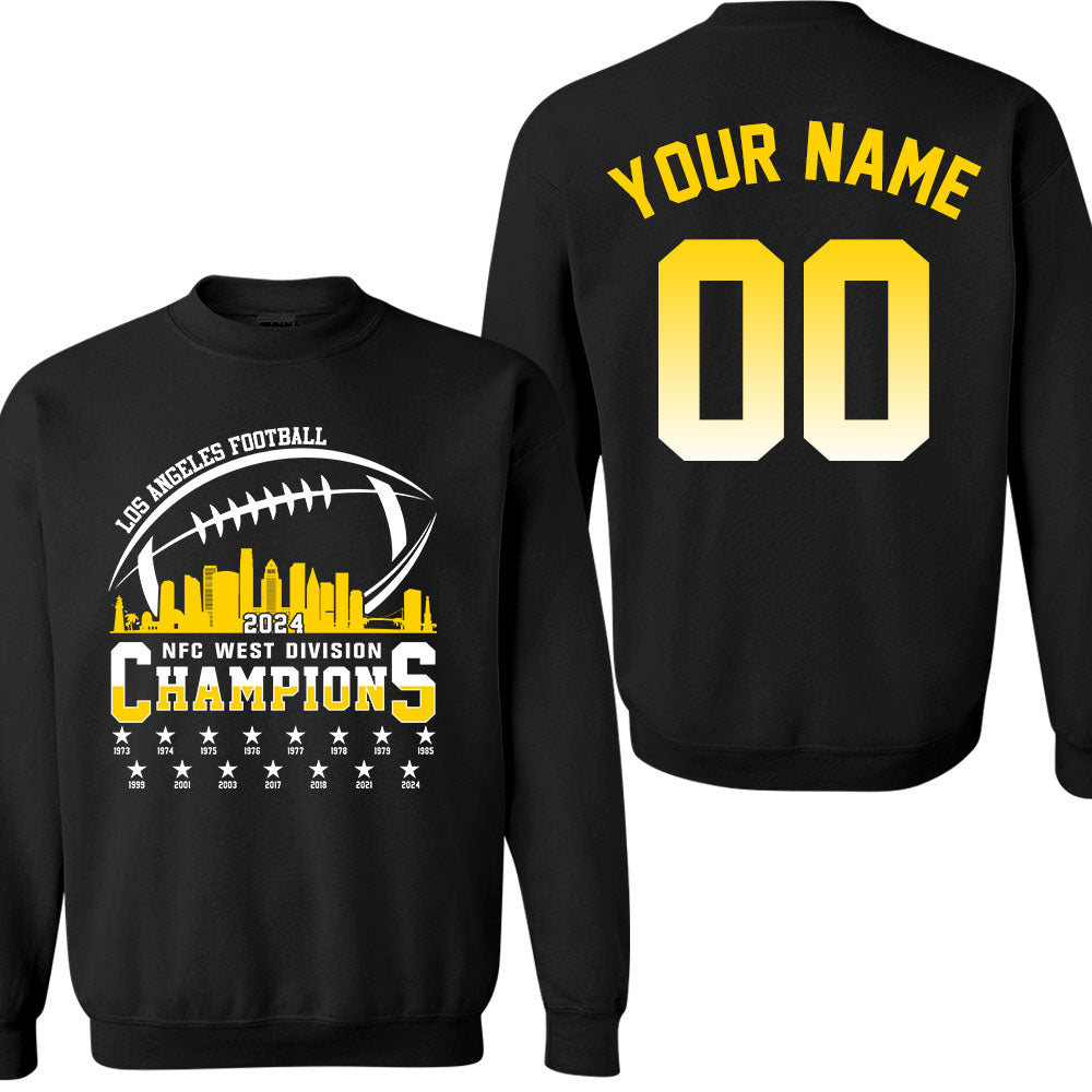Los Angeles Football 2024 NFC West Division Champions Skyline 2 Sided Shirts, 2024 NFC West Champs Custom Double Sided Shirts