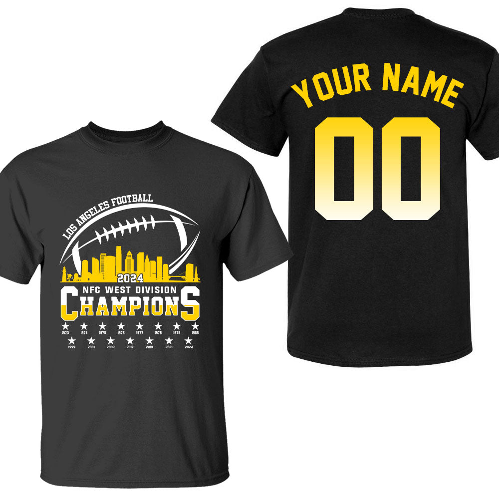 Los Angeles Football 2024 NFC West Division Champions Skyline 2 Sided V-neck Shirts, 2024 NFC West Champs Custom Double Sided V-neck Shirts