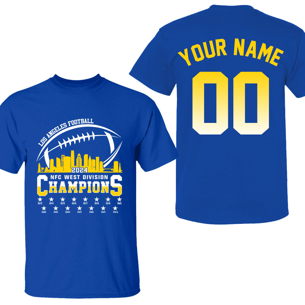 Los Angeles Football 2024 NFC West Division Champions Skyline 2 Sided V-neck Shirts, 2024 NFC West Champs Custom Double Sided V-neck Shirts