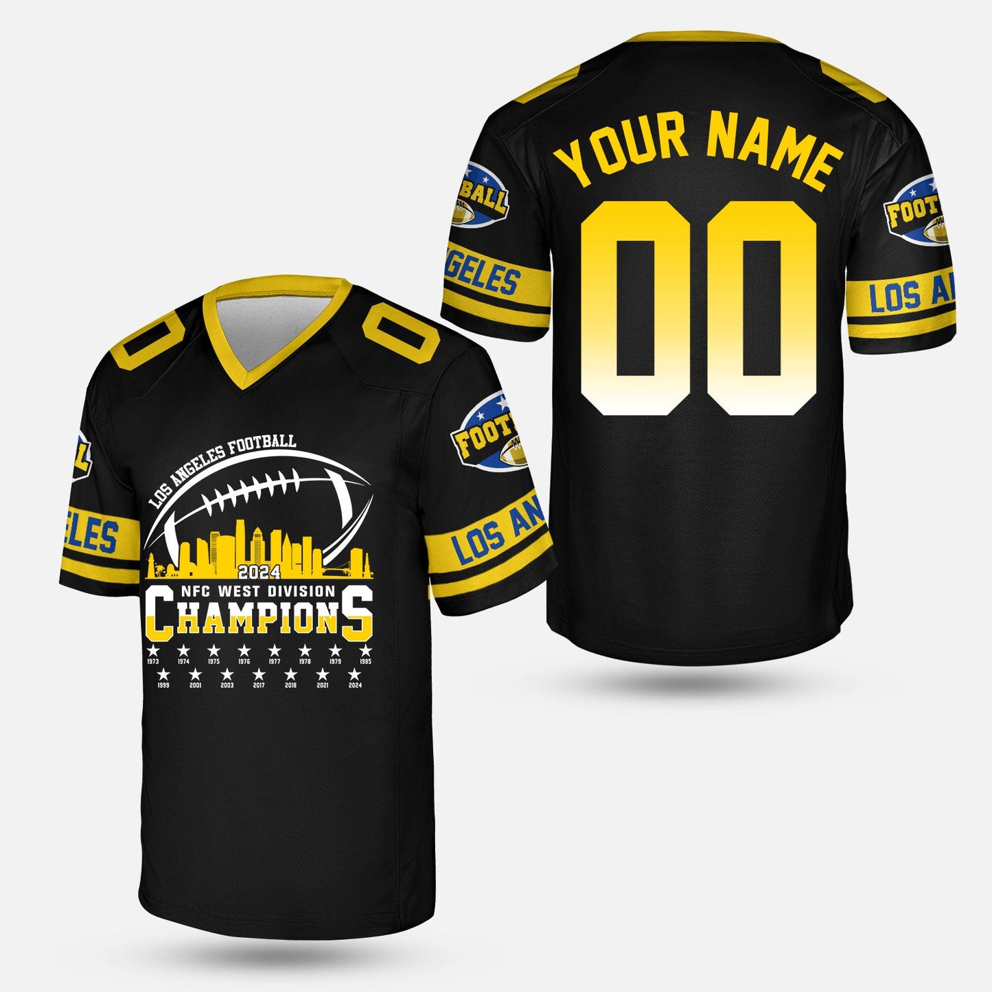 Custom Los Angeles Football 2024 NFC West Division Champions Skyline 2 Sided Sweatshirt, 2024 NFC West Champs Custom Double Sided Sweatshirt