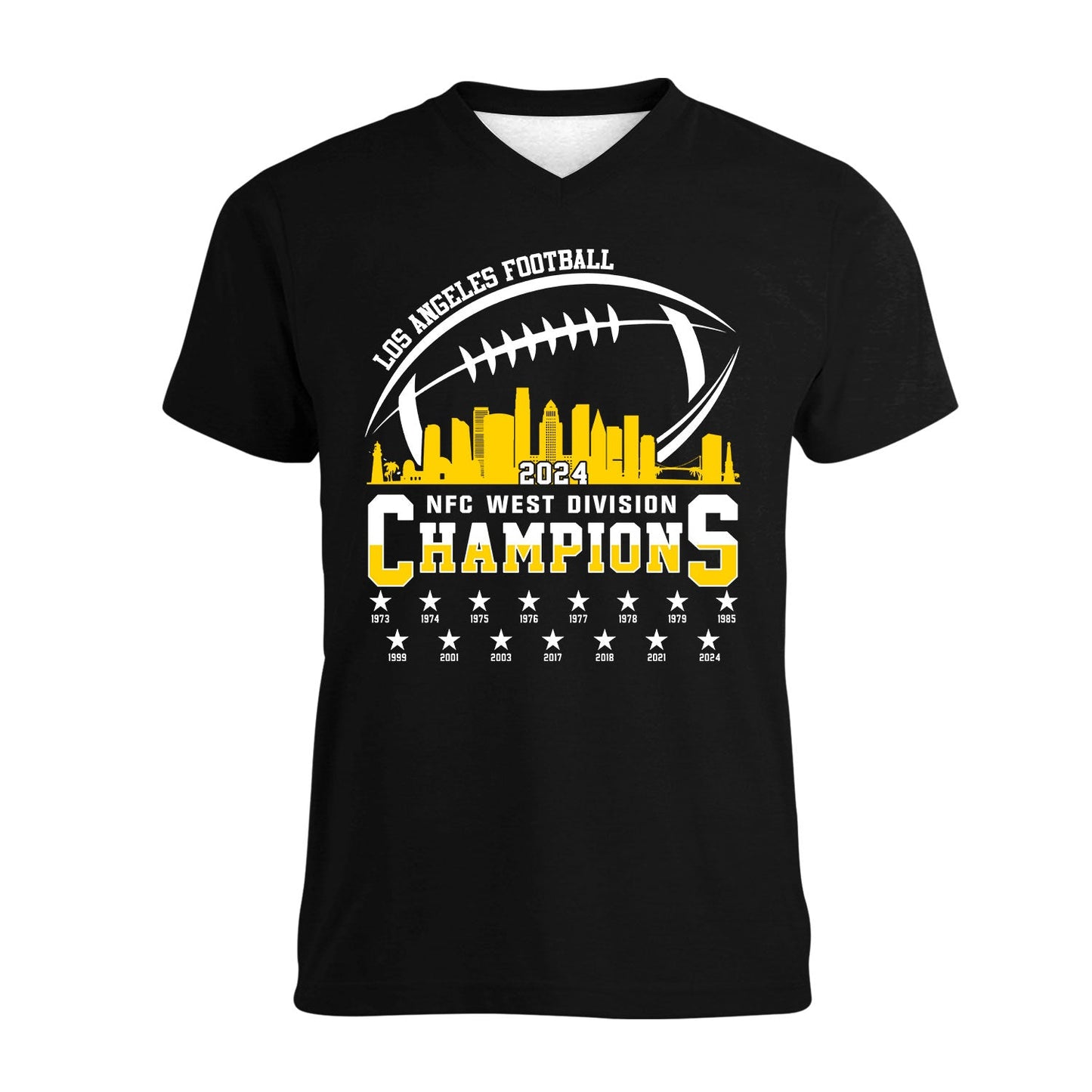 Los Angeles Football 2024 NFC West Division Champions Skyline V-neck Shirt, 2024 NFC West Champs Long Sleeve Shirts For V-neck Football Fans