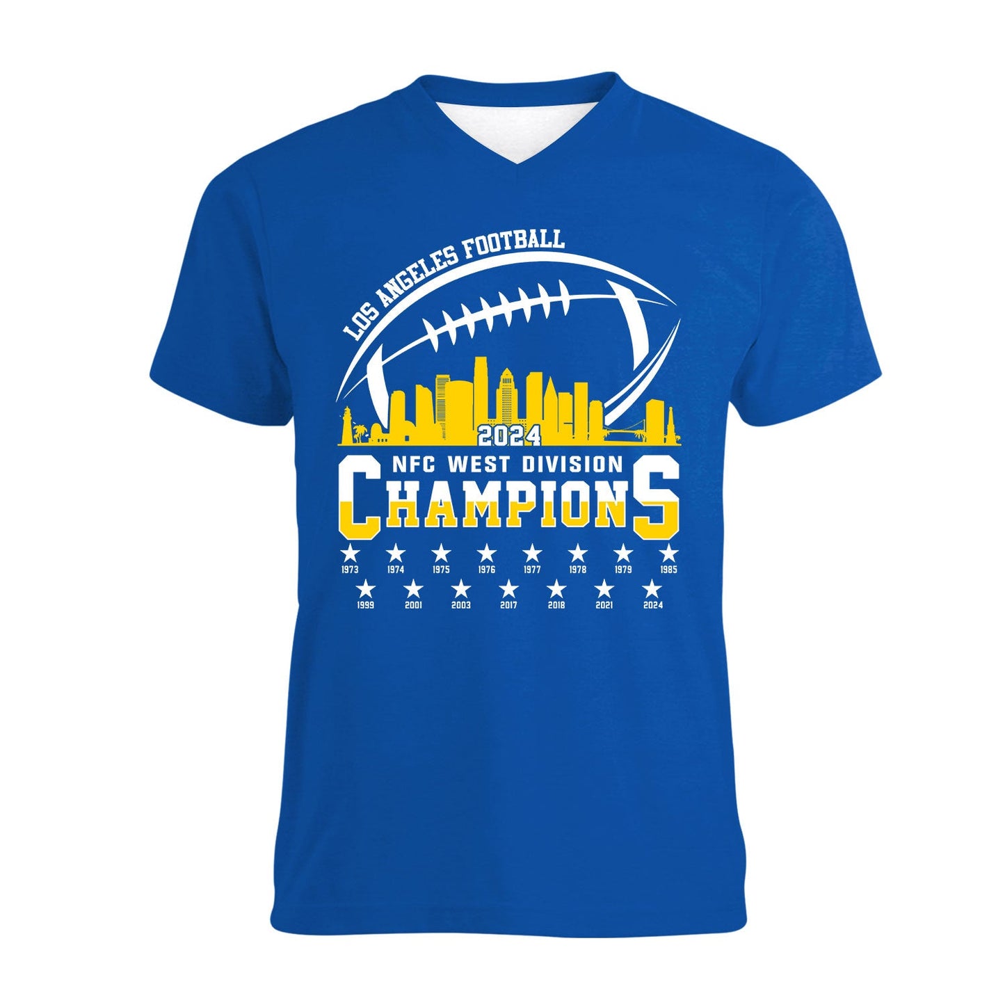 Los Angeles Football 2024 NFC West Division Champions Skyline V-neck Shirt, 2024 NFC West Champs Long Sleeve Shirts For V-neck Football Fans