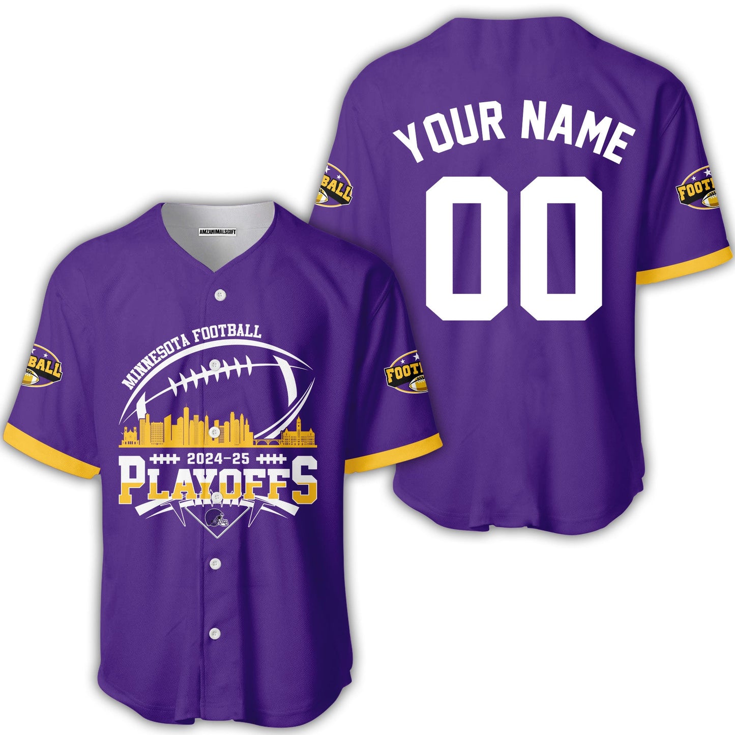 Minnesota American Football 2024-25 Playoffs Skyline Custom Long Sleeve Shirt, Game Day Division Playoffs 2 Sided Long Sleeve Shirts