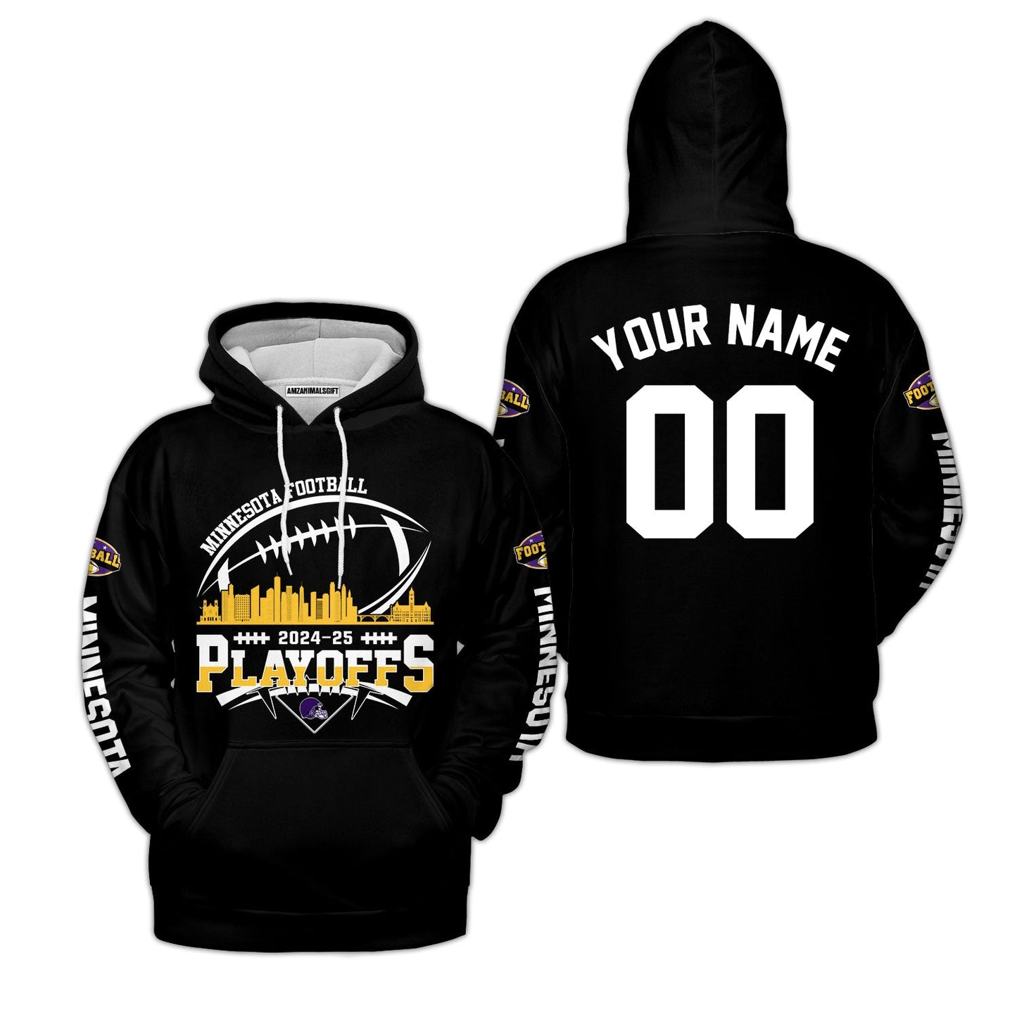 Minnesota American Football 2024-25 Playoffs Skyline Custom Long Sleeve Shirt, Game Day Division Playoffs 2 Sided Long Sleeve Shirts