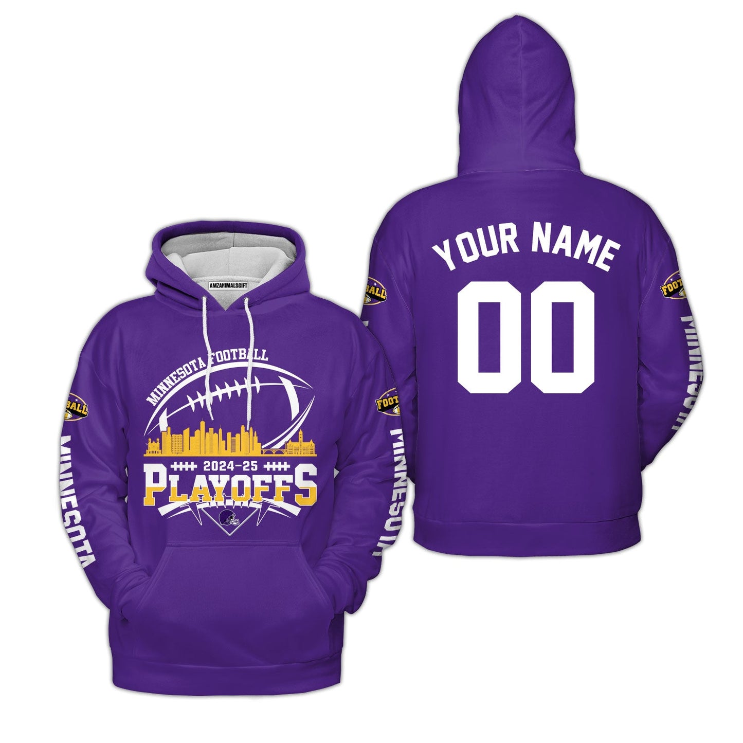 Minnesota American Football 2024-25 Playoffs Skyline Custom Long Sleeve Shirt, Game Day Division Playoffs 2 Sided Long Sleeve Shirts