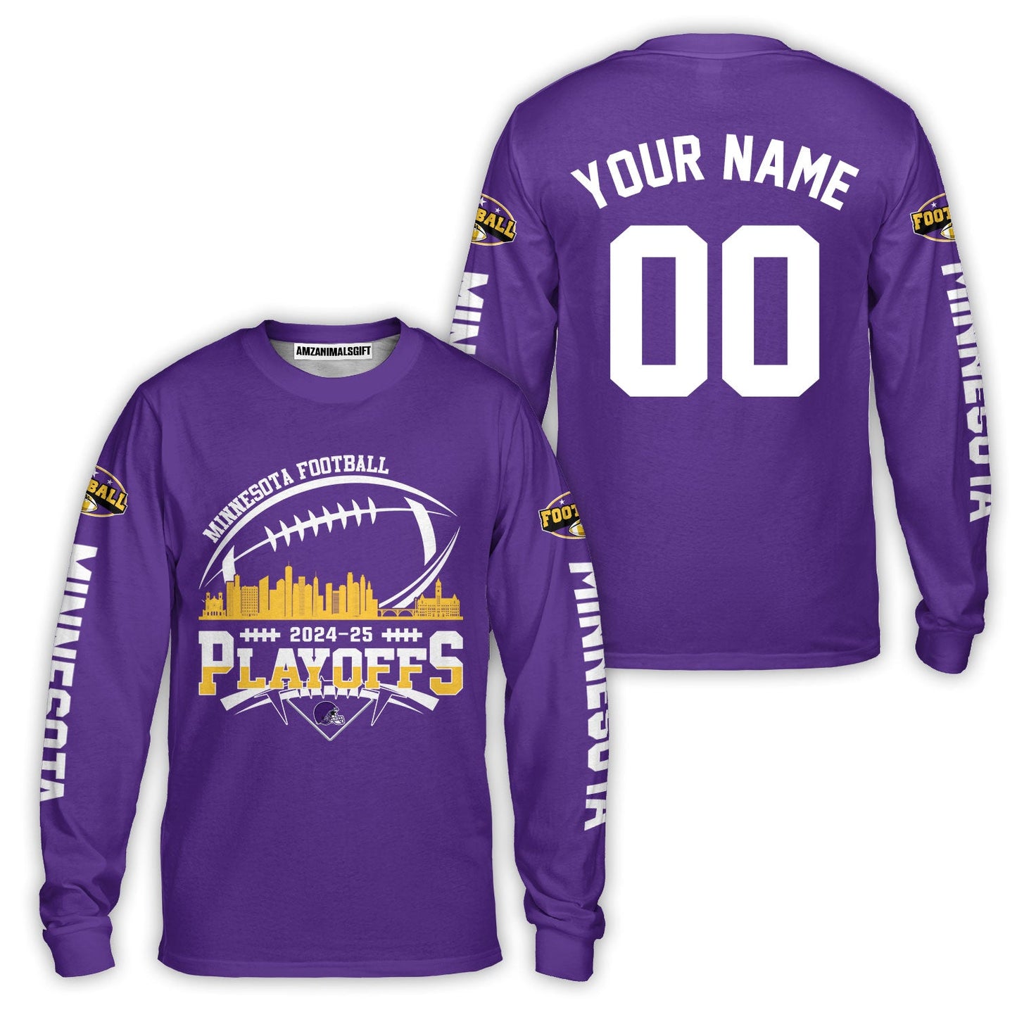 Minnesota American Football 2024-25 Playoffs Skyline Custom Long Sleeve Shirt, Game Day Division Playoffs 2 Sided Long Sleeve Shirts