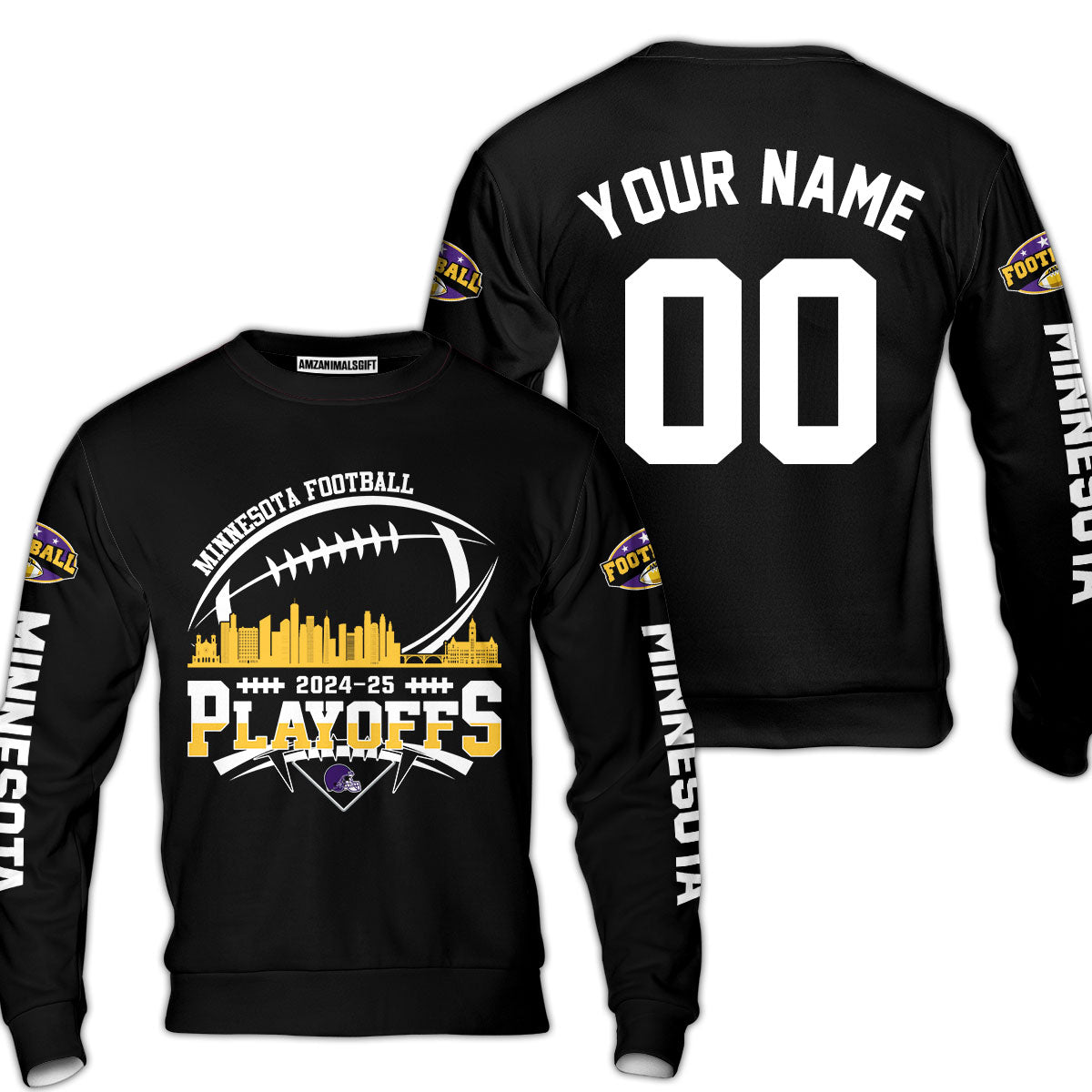 Minnesota American Football 2024-25 Playoffs Skyline Custom Long Sleeve Shirt, Game Day Division Playoffs 2 Sided Long Sleeve Shirts