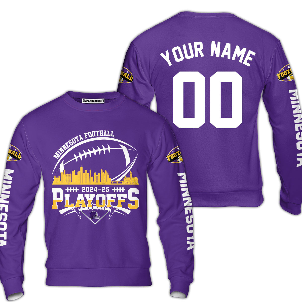 Minnesota American Football 2024-25 Playoffs Skyline Custom Long Sleeve Shirt, Game Day Division Playoffs 2 Sided Long Sleeve Shirts