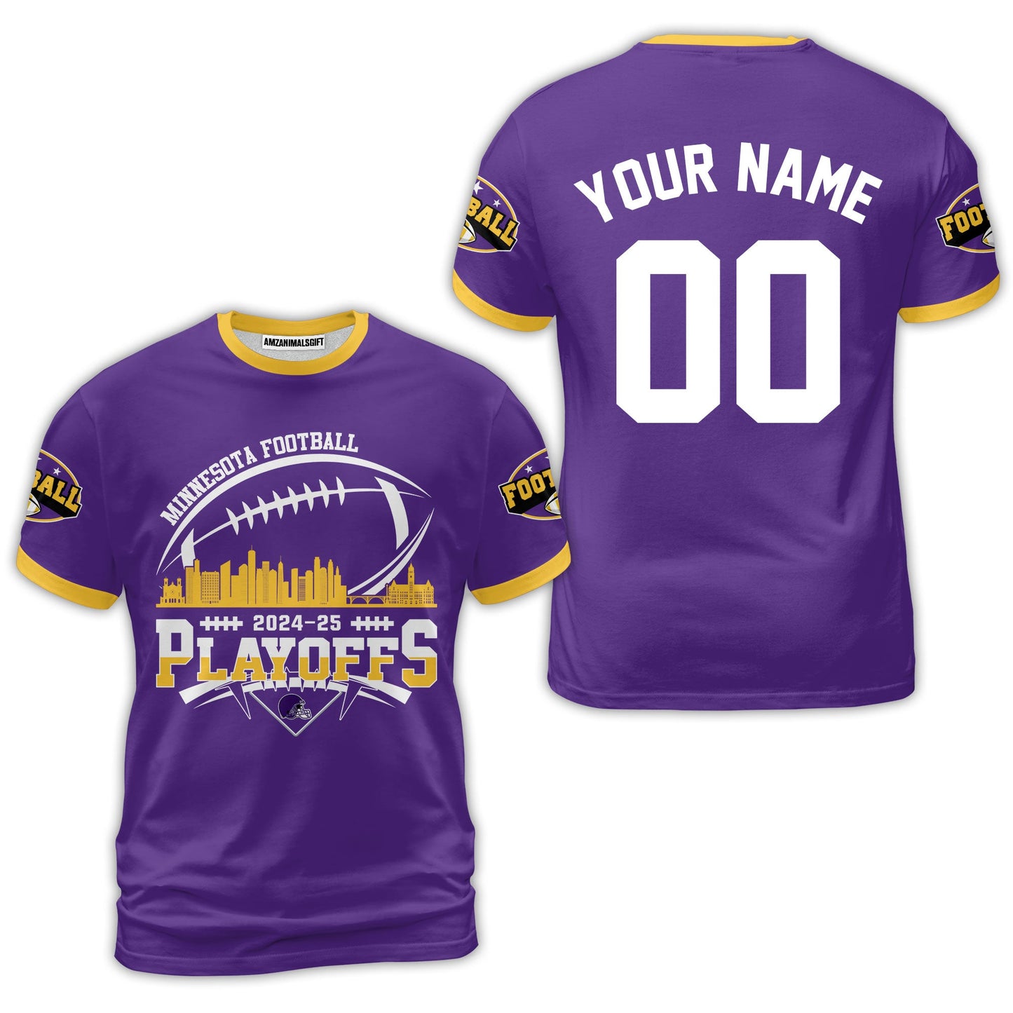 Minnesota American Football 2024-25 Playoffs Skyline Custom Long Sleeve Shirt, Game Day Division Playoffs 2 Sided Long Sleeve Shirts