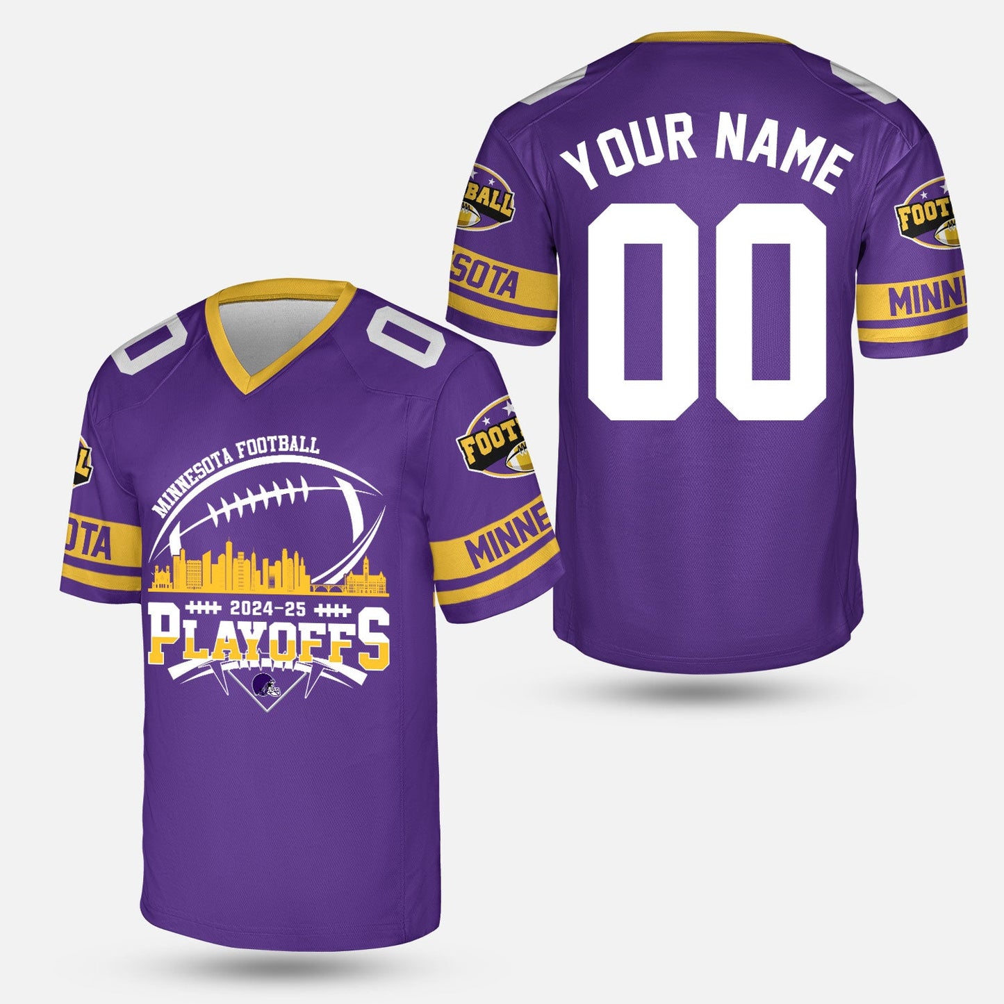 Minnesota American Football 2024-25 Playoffs Skyline Custom Long Sleeve Shirt, Game Day Division Playoffs 2 Sided Long Sleeve Shirts