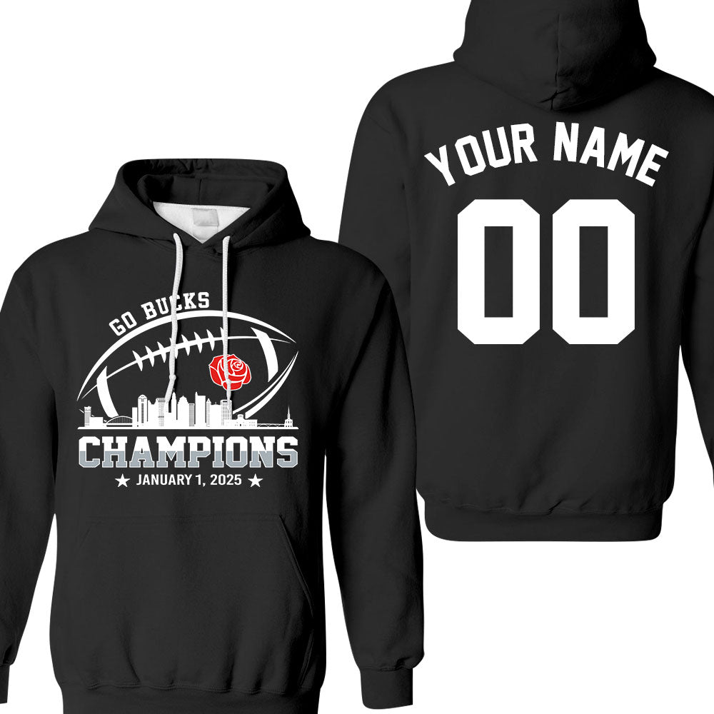 2025 Rose Champions Skyline Double Sided Long Sleeve Shirt, Go Bucks Football 2025 Rose Champions 2 Sided Custom Long Sleeve Shirts