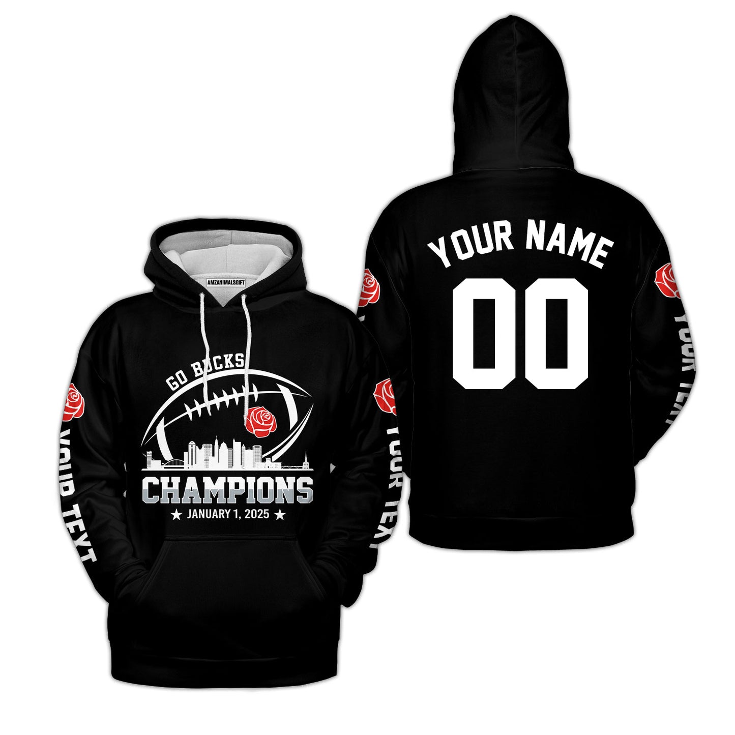 2025 Rose Champions Skyline Custom Double Sided Hoodie, Go Bucks Football 2025 Rose Champions 2 Sided Custom Hoodie