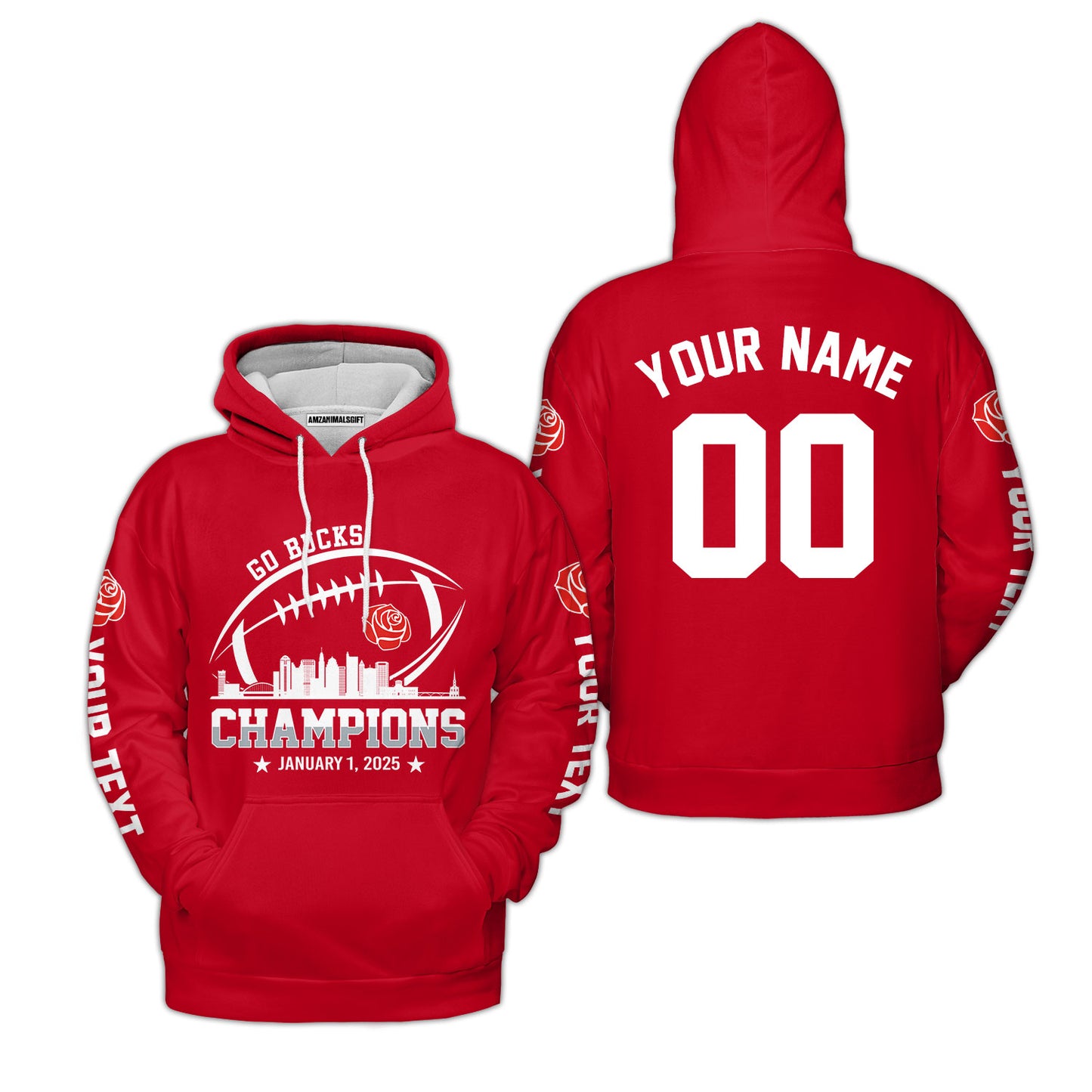 2025 Rose Champions Skyline Custom Double Sided Hoodie, Go Bucks Football 2025 Rose Champions 2 Sided Custom Hoodie