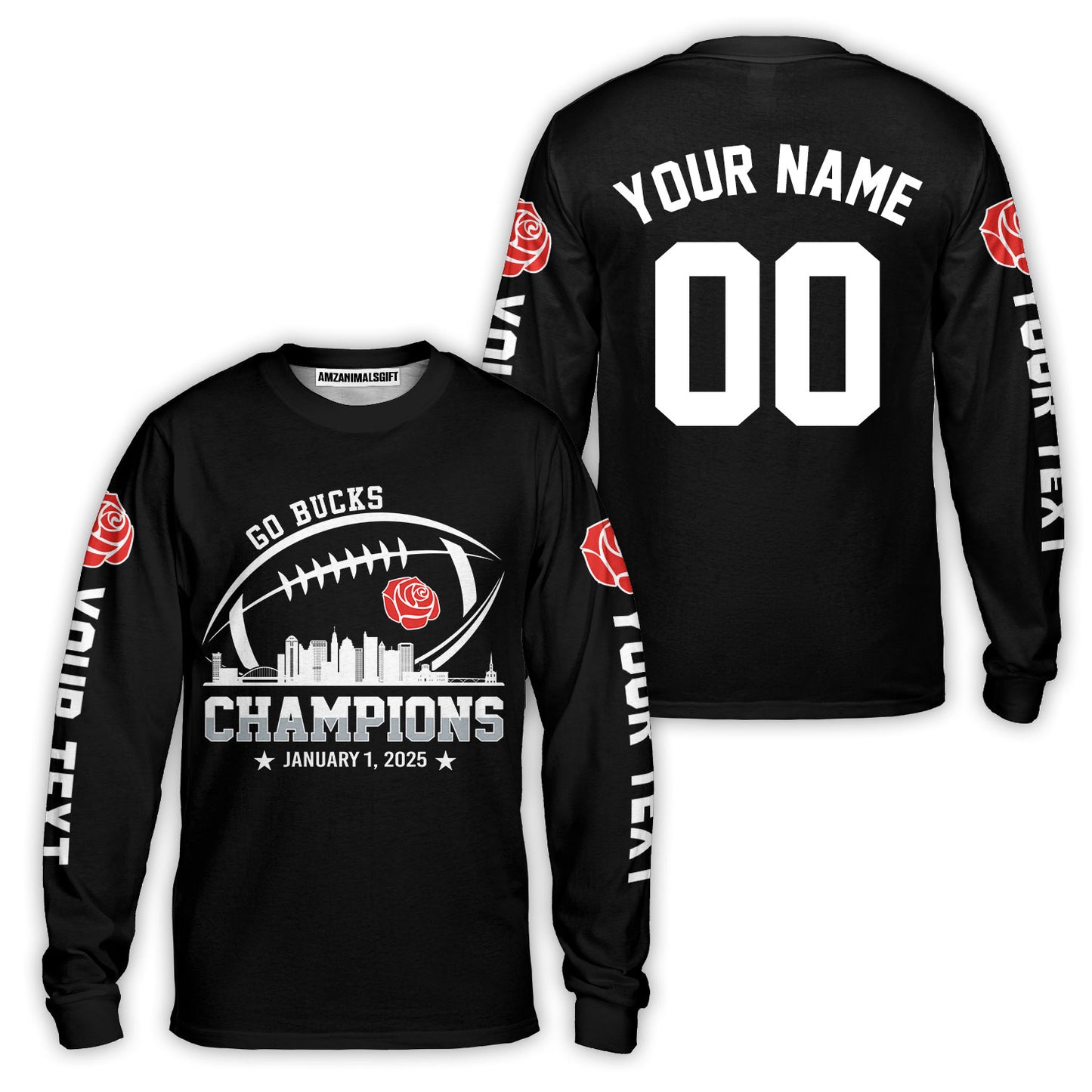 2025 Rose Champions Skyline Custom Double Sided Hoodie, Go Bucks Football 2025 Rose Champions 2 Sided Custom Hoodie
