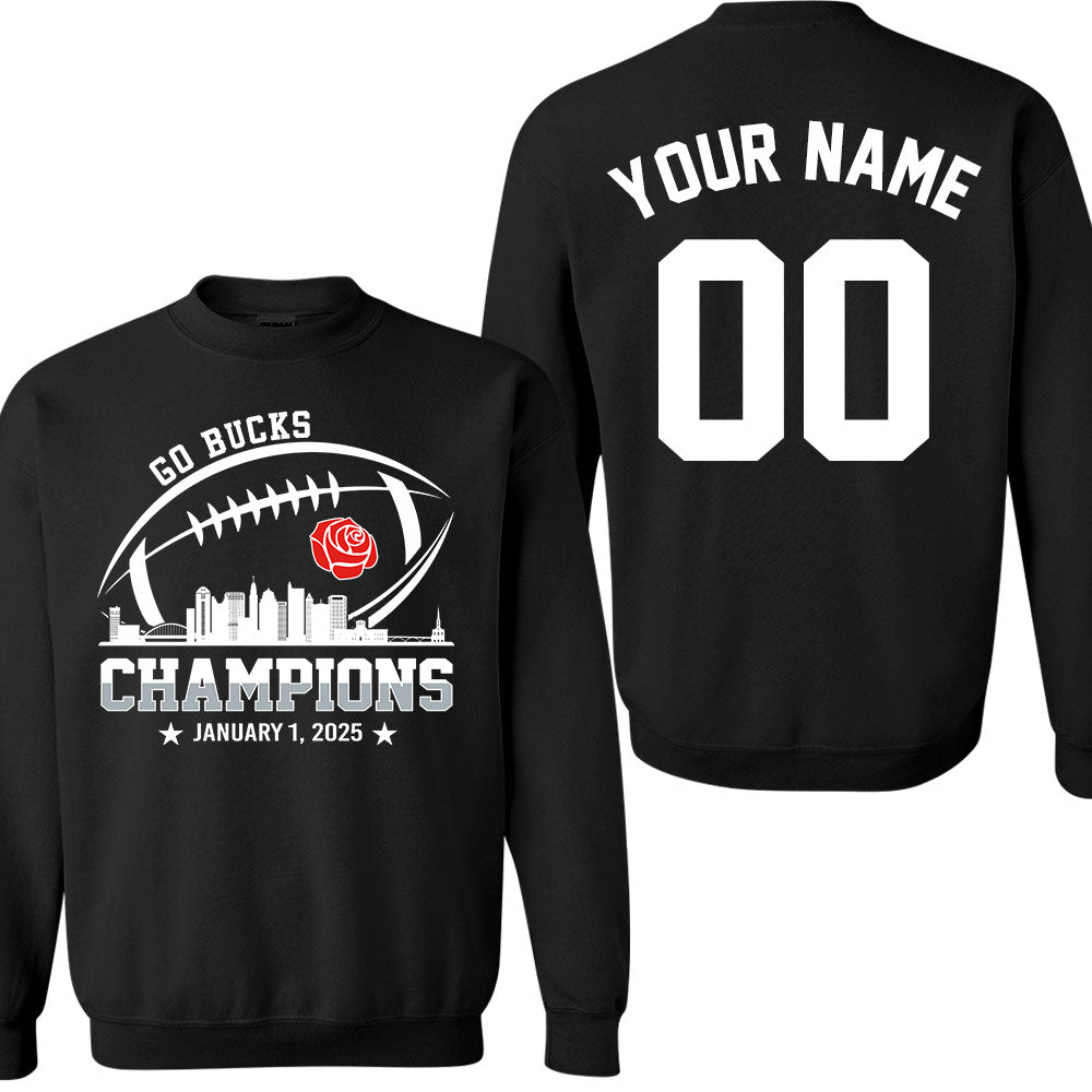 2025 Rose Champions Skyline Double Sided Long Sleeve Shirt, Go Bucks Football 2025 Rose Champions 2 Sided Custom Long Sleeve Shirts