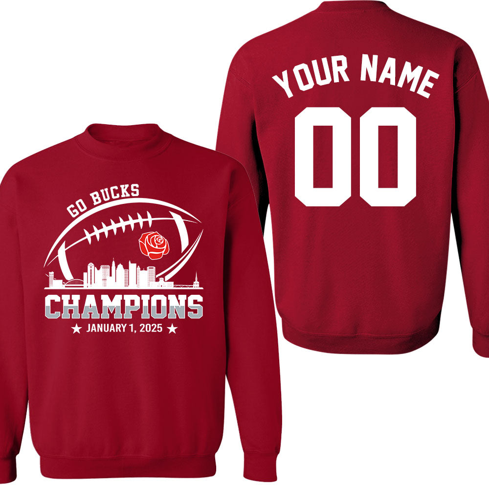 2025 Rose Champions Skyline Double Sided Long Sleeve Shirt, Go Bucks Football 2025 Rose Champions 2 Sided Custom Long Sleeve Shirts