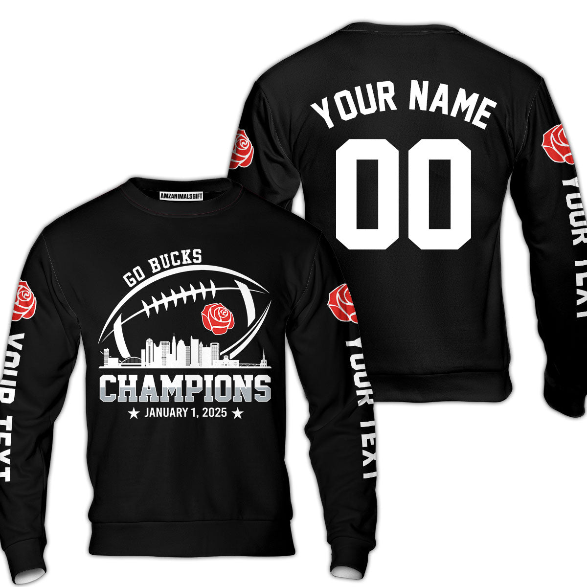 2025 Rose Champions Skyline Custom Double Sided Hoodie, Go Bucks Football 2025 Rose Champions 2 Sided Custom Hoodie