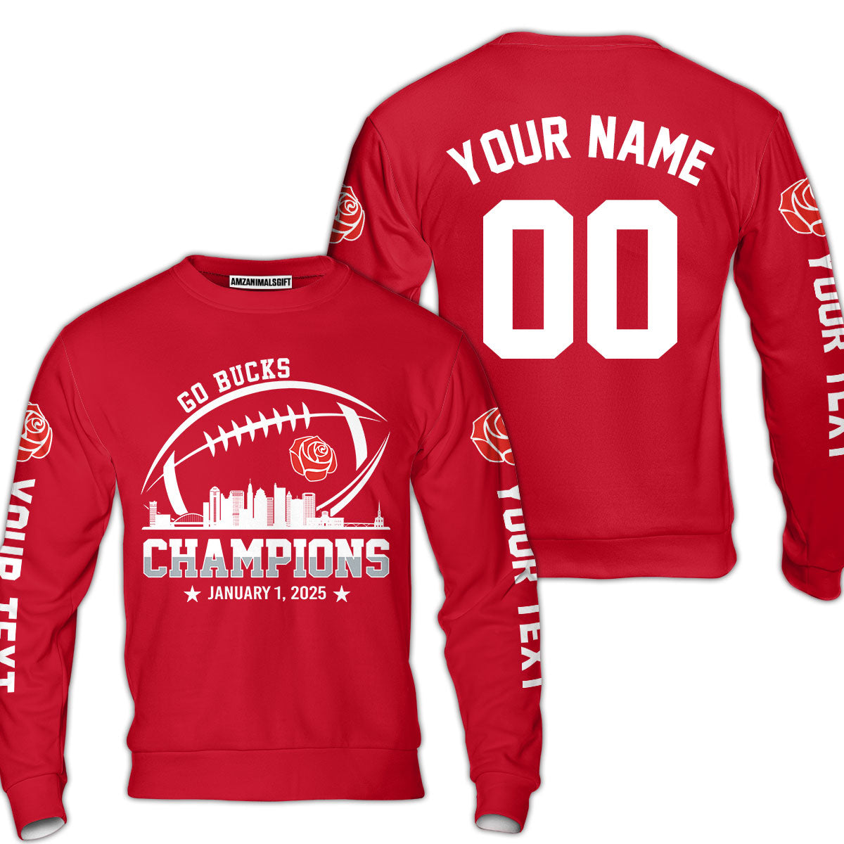 2025 Rose Champions Skyline Custom Double Sided Hoodie, Go Bucks Football 2025 Rose Champions 2 Sided Custom Hoodie