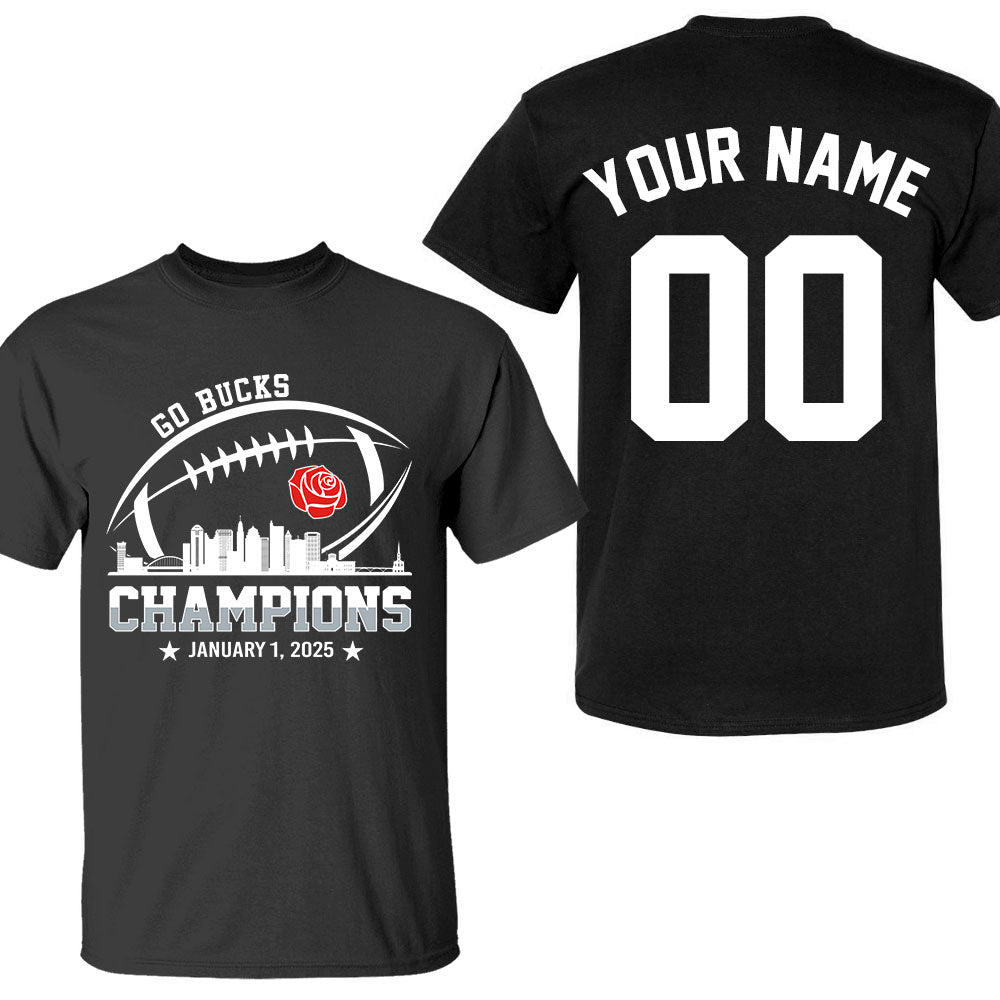 2025 Rose Champions Skyline Double Sided Long Sleeve Shirt, Go Bucks Football 2025 Rose Champions 2 Sided Custom Long Sleeve Shirts