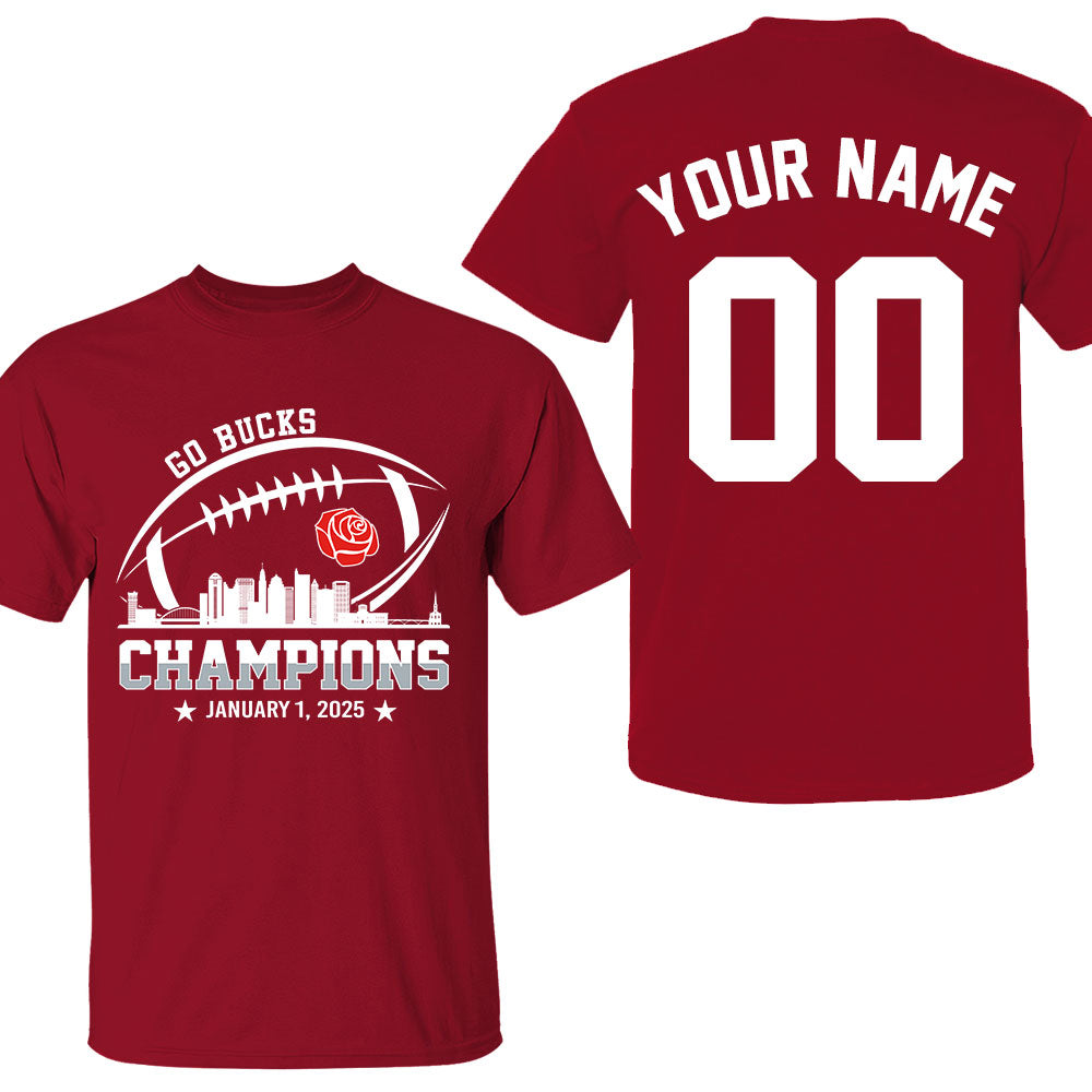 2025 Rose Champions Skyline Double Sided Long Sleeve Shirt, Go Bucks Football 2025 Rose Champions 2 Sided Custom Long Sleeve Shirts