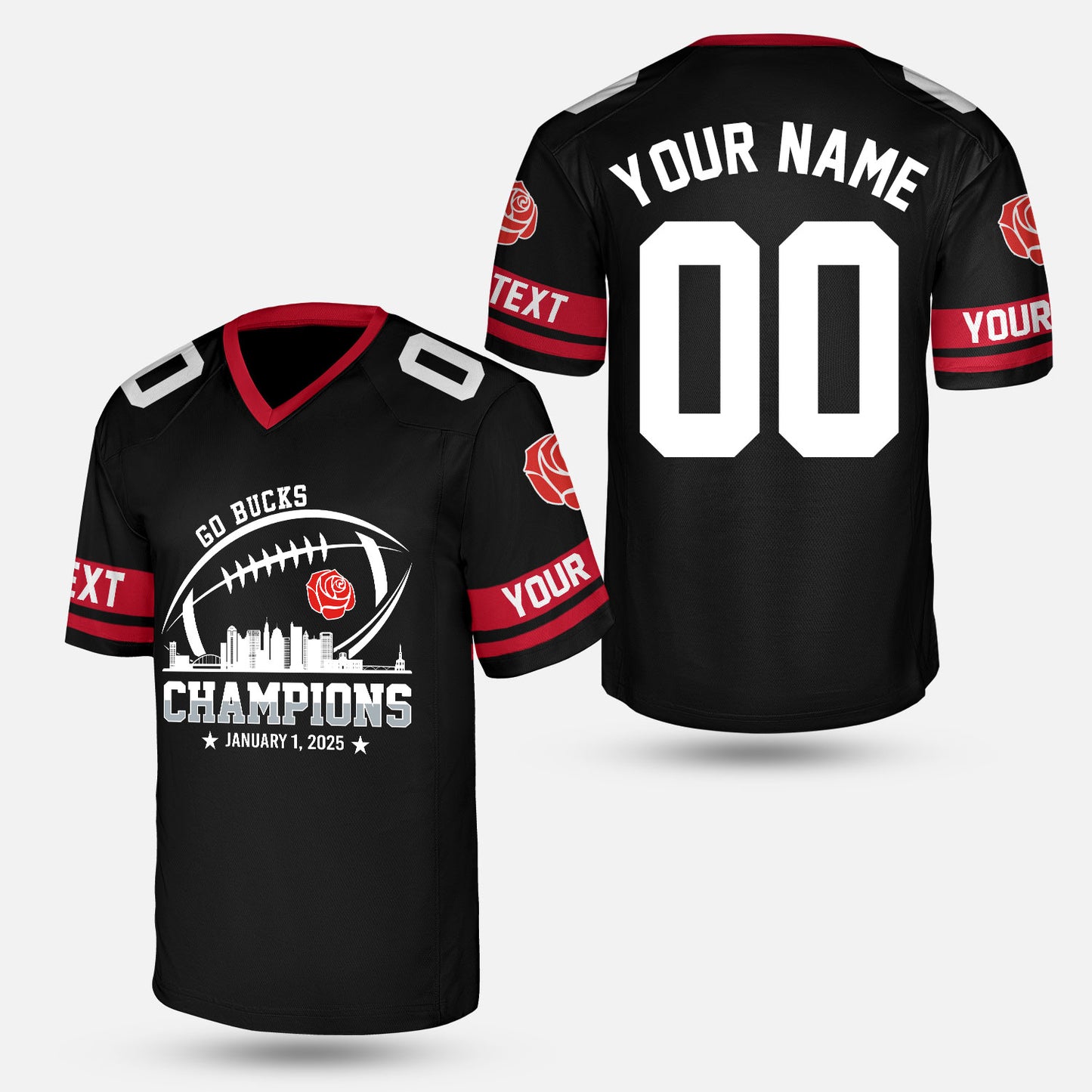 2025 Rose Champions Skyline Custom Double Sided Hoodie, Go Bucks Football 2025 Rose Champions 2 Sided Custom Hoodie