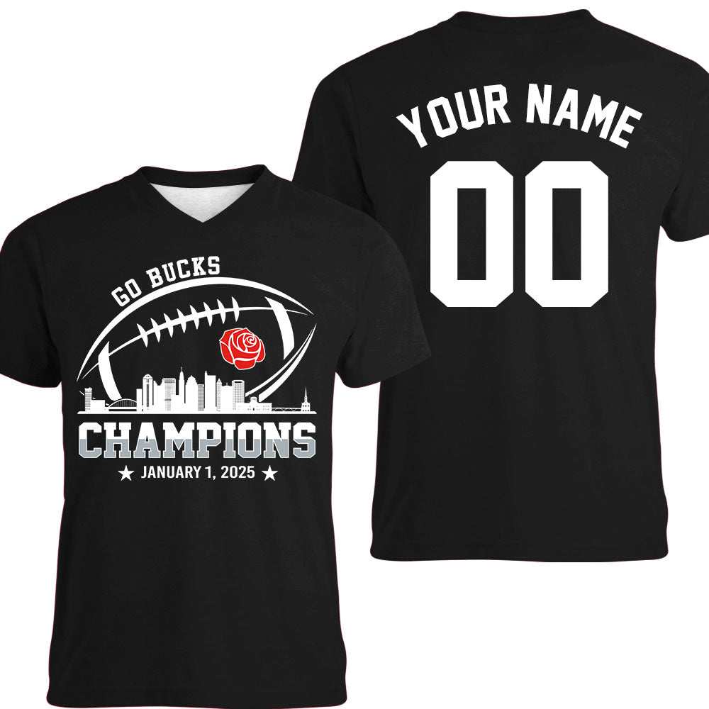 2025 Rose Champions Skyline Double Sided Long Sleeve Shirt, Go Bucks Football 2025 Rose Champions 2 Sided Custom Long Sleeve Shirts