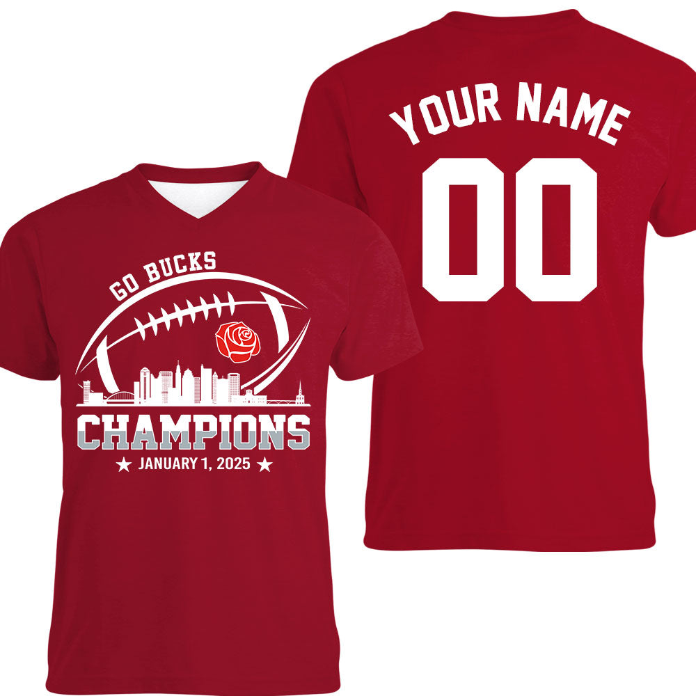 2025 Rose Champions Skyline Double Sided Long Sleeve Shirt, Go Bucks Football 2025 Rose Champions 2 Sided Custom Long Sleeve Shirts
