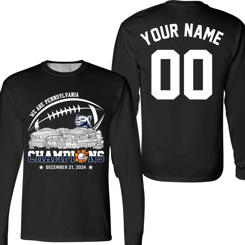 2024 Fiesta Champions Skyline Double Sided V-neck Shirt, We Are Pennsylvania Football 2024 Fiesta Champions 2 Sided Custom V-neck Shirts