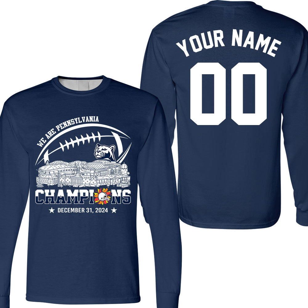 2024 Fiesta Champions Skyline Double Sided V-neck Shirt, We Are Pennsylvania Football 2024 Fiesta Champions 2 Sided Custom V-neck Shirts